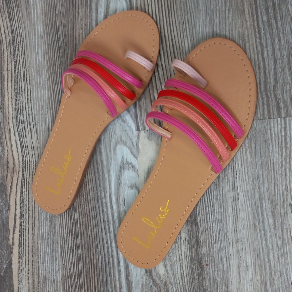 Lulu's Gracie Pink Multi Strappy Toe-Loop Slide Sandals Size 7